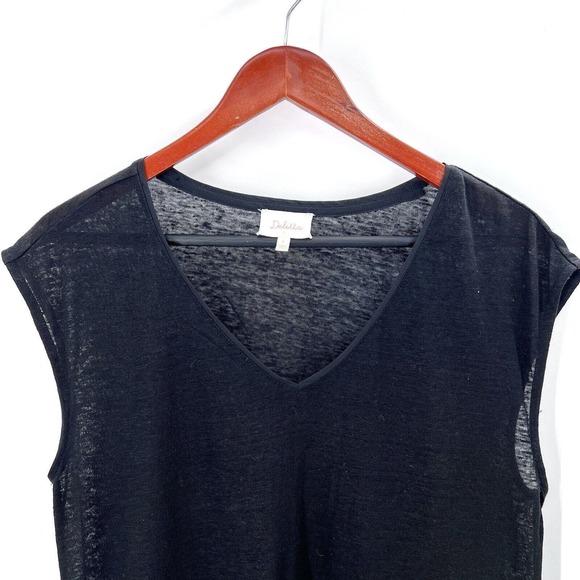 Anthropologie Deletta Black Linen Cap Sleeve Long Tunic Top - Picture 2 of 6